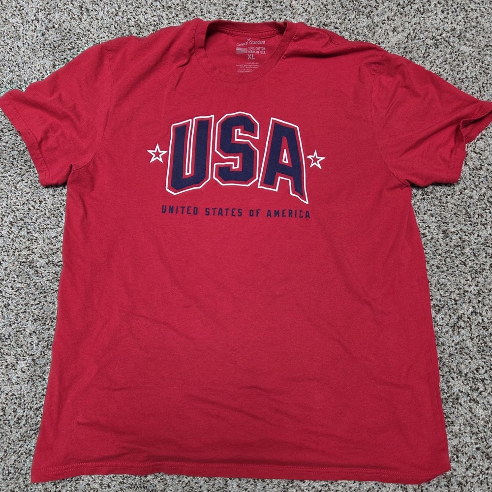 General Standard USA Shirt Men's XL Red Graphic Short Sleeves
